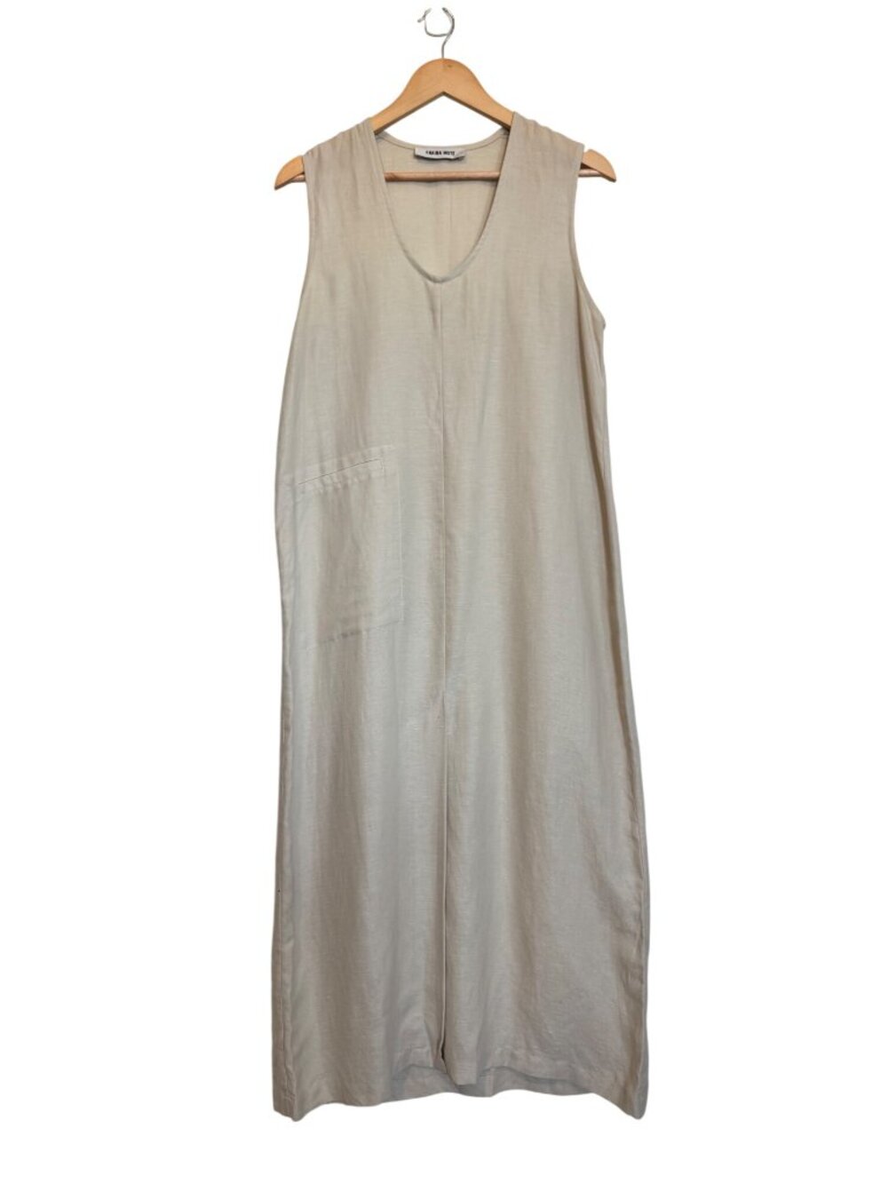 Shaina Mote Beige Sleeveless Linen-Blend Midi Dress With Pocket Detail Size 6